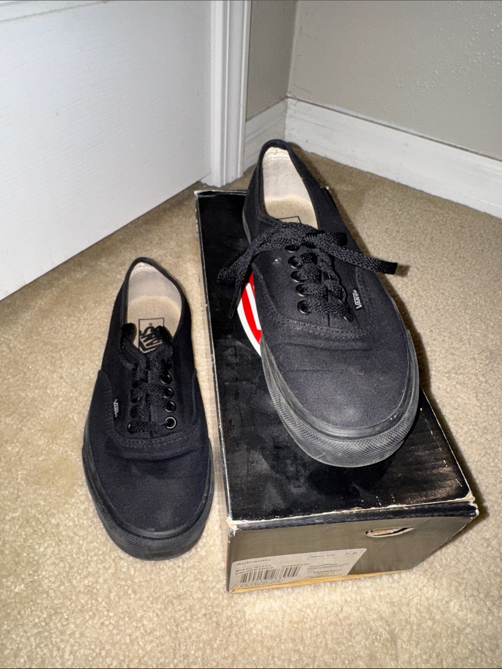Vans Black Canvas Low-Top Sneakers with Red Stripe Detail